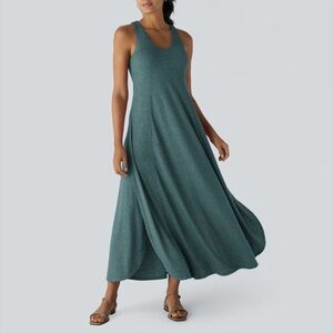 🆕 Halara U Neck Backless Split Flowy Maxi Casual Tank Dress, Size L